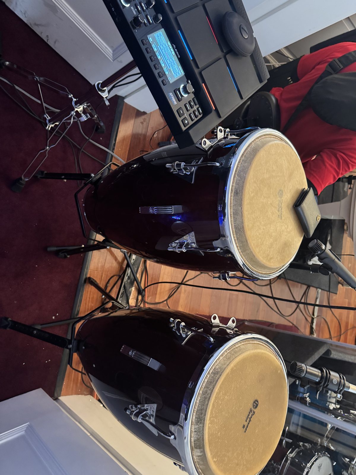 Bongos alongside the SPD-SX Pro — the auxiliary percussion setup